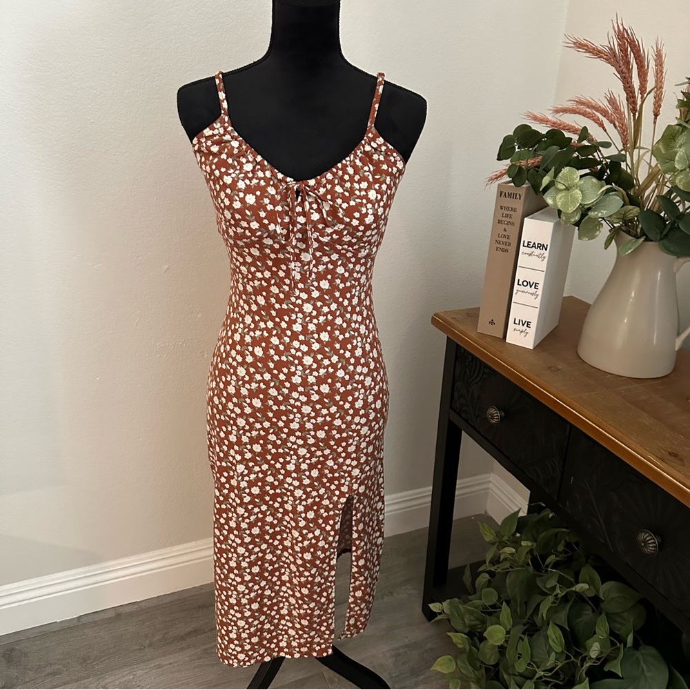 Hollister Brown Floral Midi Dress Size XS